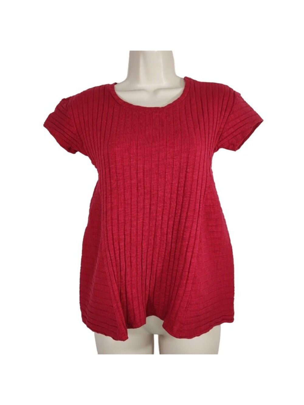 Bordeaux Red Knit Top Women Size XS Short Sleeve Zippered Shoulder